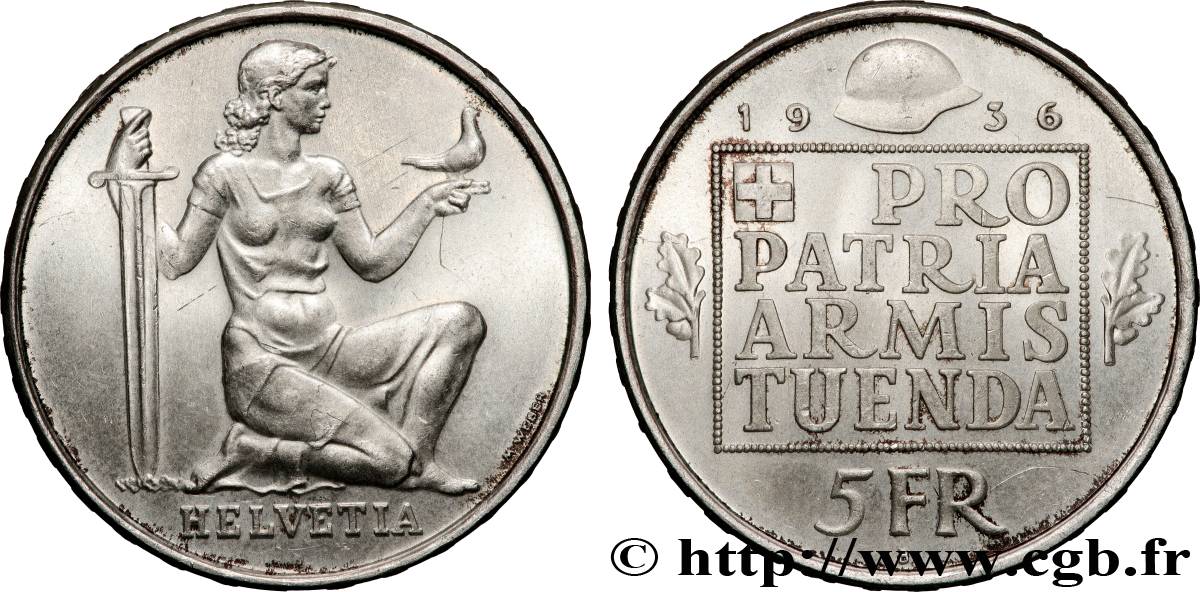 SUISSE 5 Francs fond pour l’armement 1936 Berne SPL 