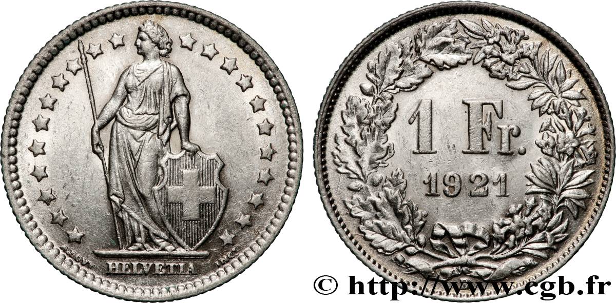 SWITZERLAND 1 Franc Helvetia 1921 Berne - B AU 