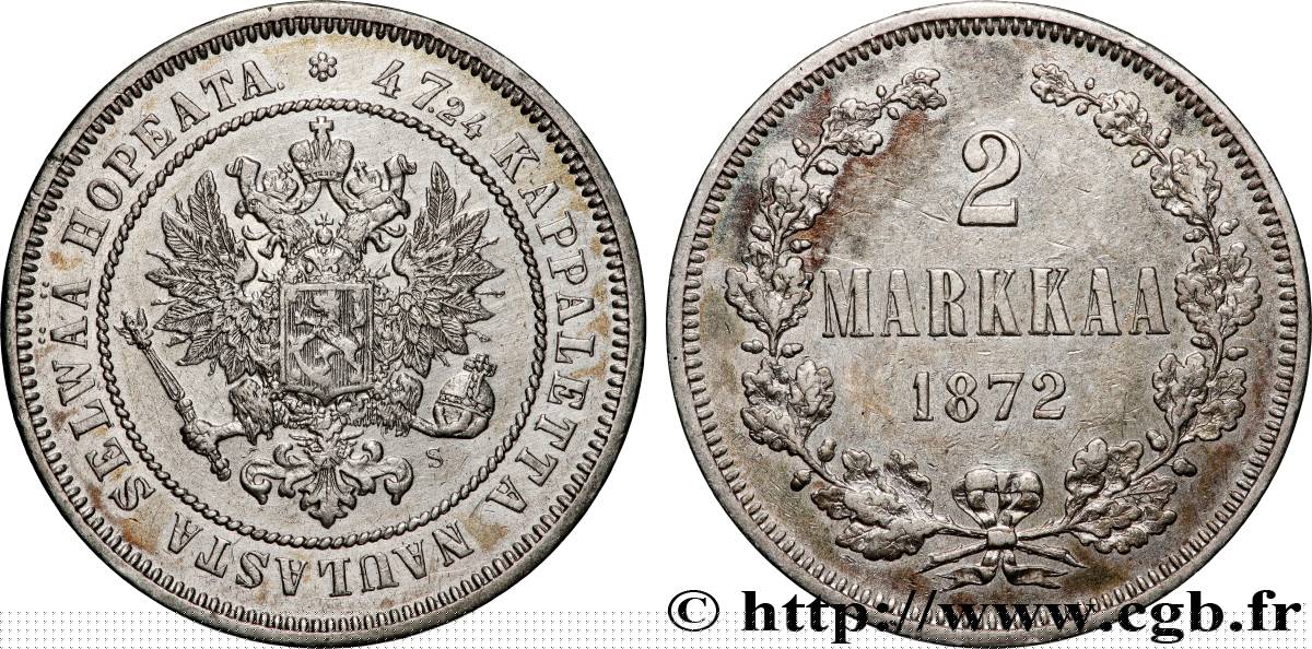 FINLAND 2 Markkaa 1872 Helsinki XF 