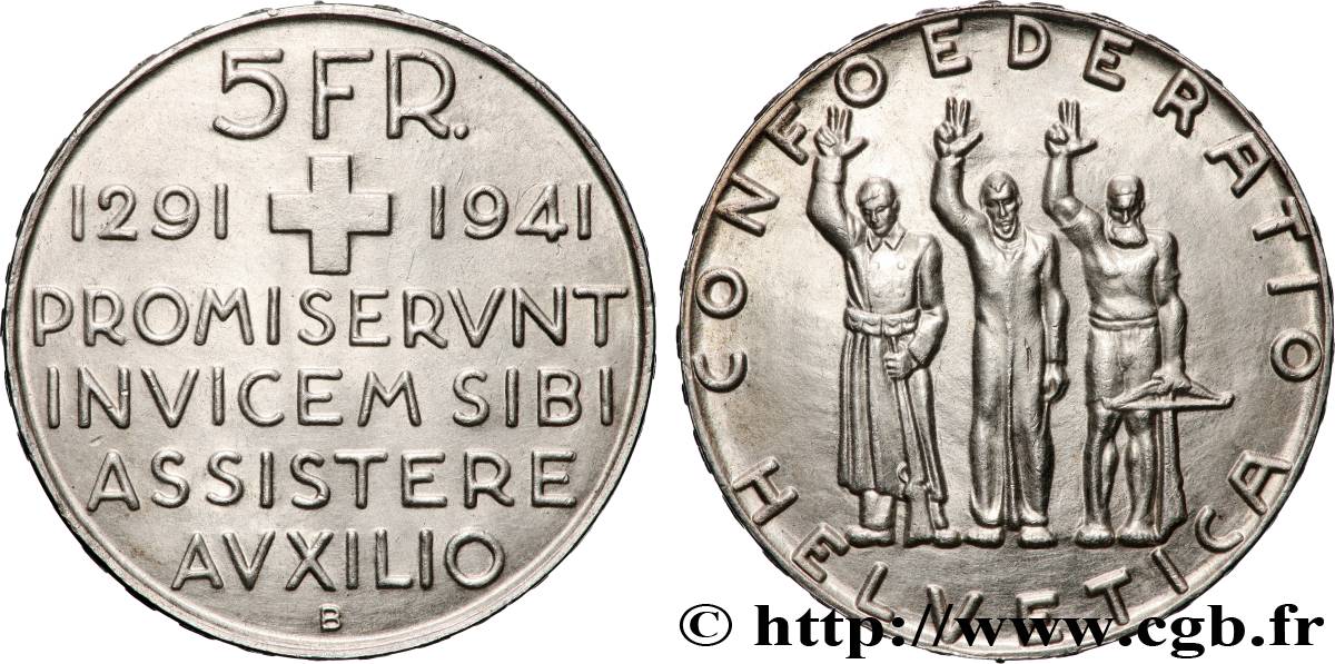 SUISSE 5 Francs 650e anniversaire de la confédération 1941 Berne SUP 