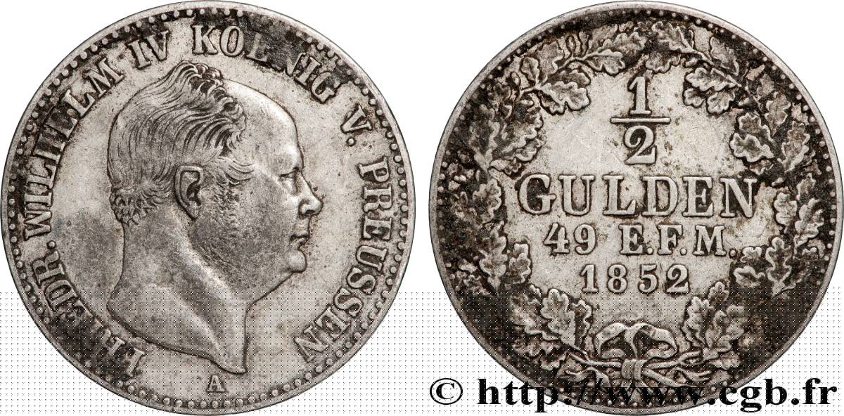 ALLEMAGNE - ROYAUME DE PRUSSE - FRÉDÉRIC-GUILLAUME IV 1/2 Gulden 1852 Berlin TTB 