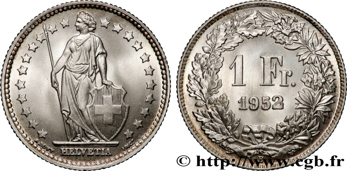 SUISSE 1 Franc Helvetia 1952 Berne SPL 