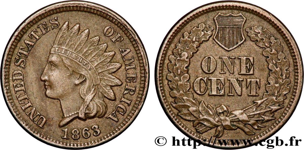 VEREINIGTE STAATEN VON AMERIKA 1 Cent tête d’indien 2e type 1863 Philadelphie fVZ 