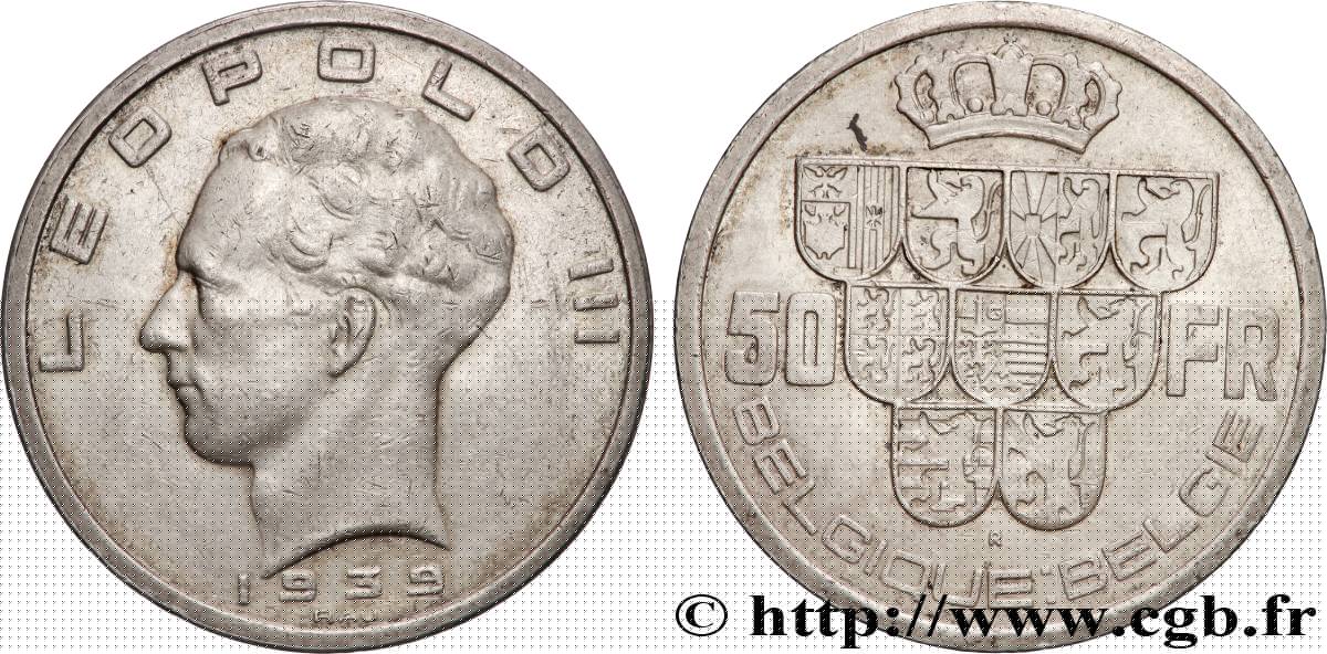 BELGIQUE 50 Francs Léopold III légende Belgique-Belgie tranche position A 1939 Bruxelles TTB 
