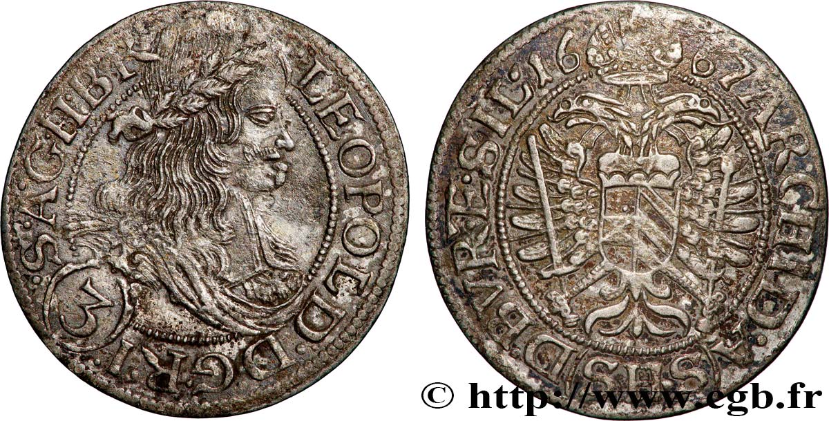 AUTRICHE 3 Kreuzer Léopold Ier 1667 Vienne TTB 