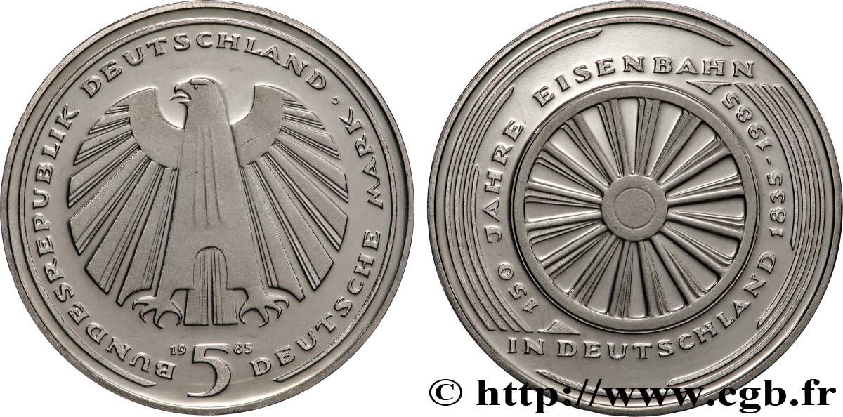 ALLEMAGNE 5 Mark Proof 150e anniversaire des chemins de fer allemands 1985 Karlsruhe FDC 