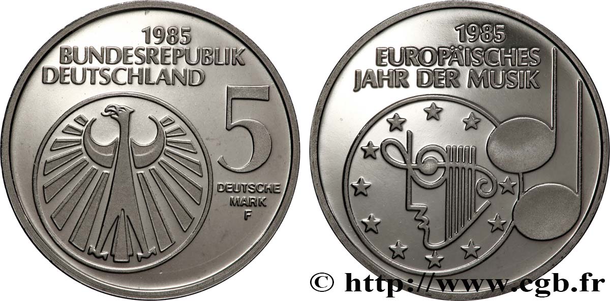 ALLEMAGNE 5 Mark Proof / année européenne de la musique 1985 Stuttgart - F FDC 