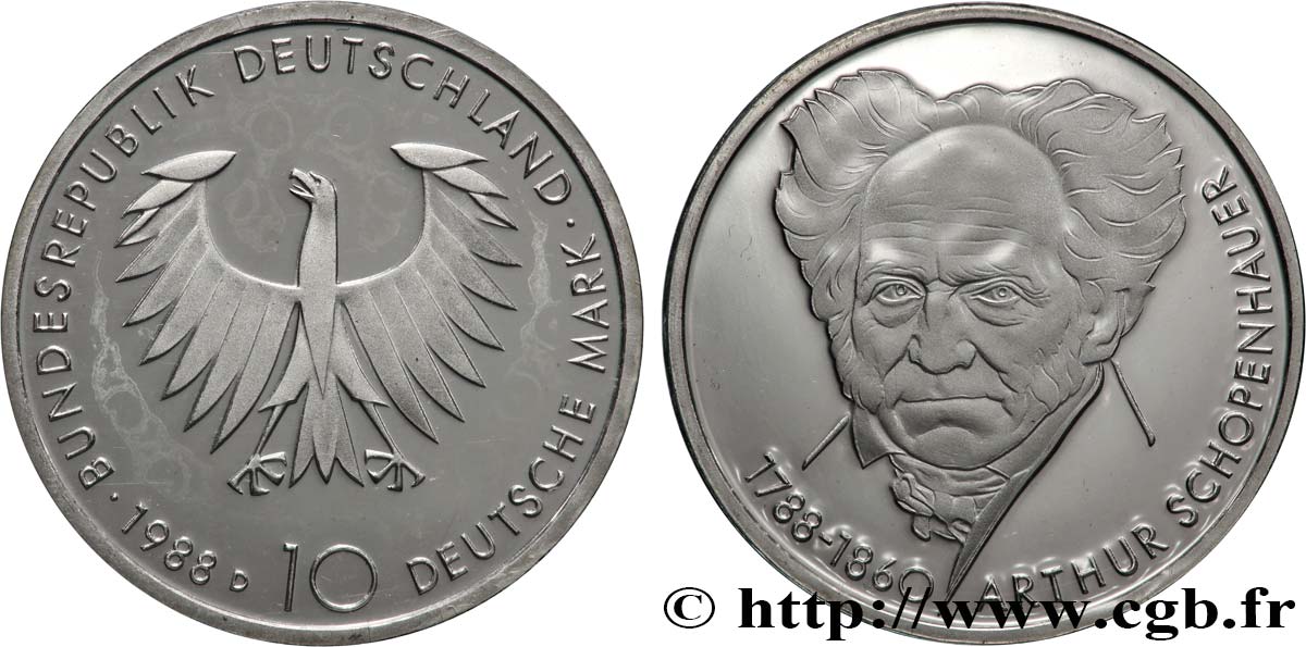 ALLEMAGNE 10 Mark Proof Schopenhauer 1988 Munich FDC 