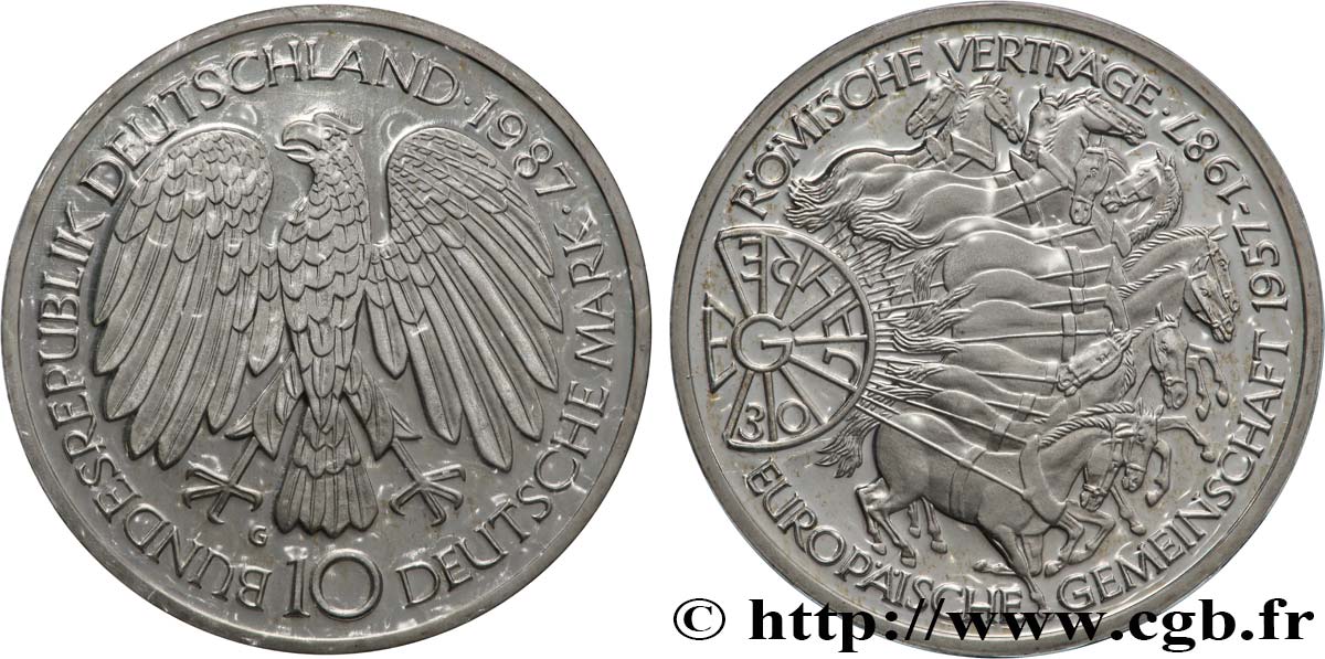 ALLEMAGNE 10 Mark Proof 30e anniversaire du Traité de Rome et de l’Union Européenne 1987 Karlsruhe FDC 