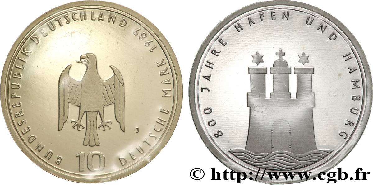 ALLEMAGNE 10 Mark Proof 800e anniversaire de la charte de ville libre de Hambourg 1989 Hambourg FDC 