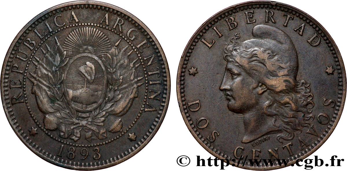 ARGENTINE 2 Centavos 1893  TTB 