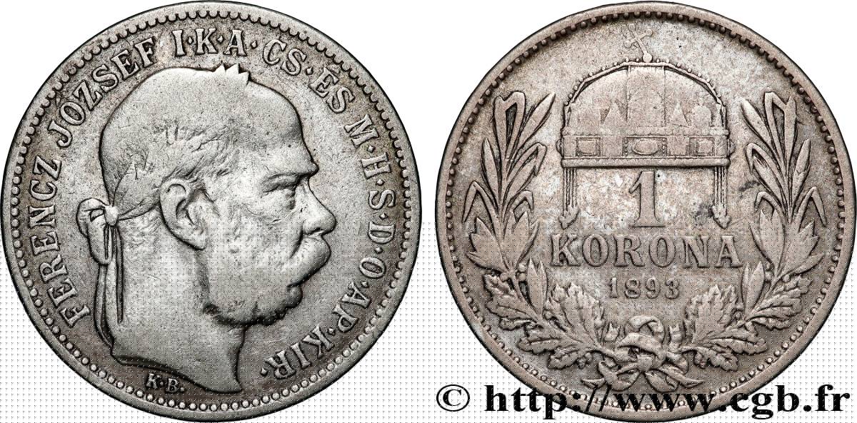 HUNGARY 1 Korona François-Joseph 1893 Kremnitz VF 