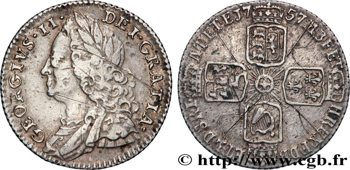 GRANDE-BRETAGNE - GEORGES II 6 Pence  1757  TTB 