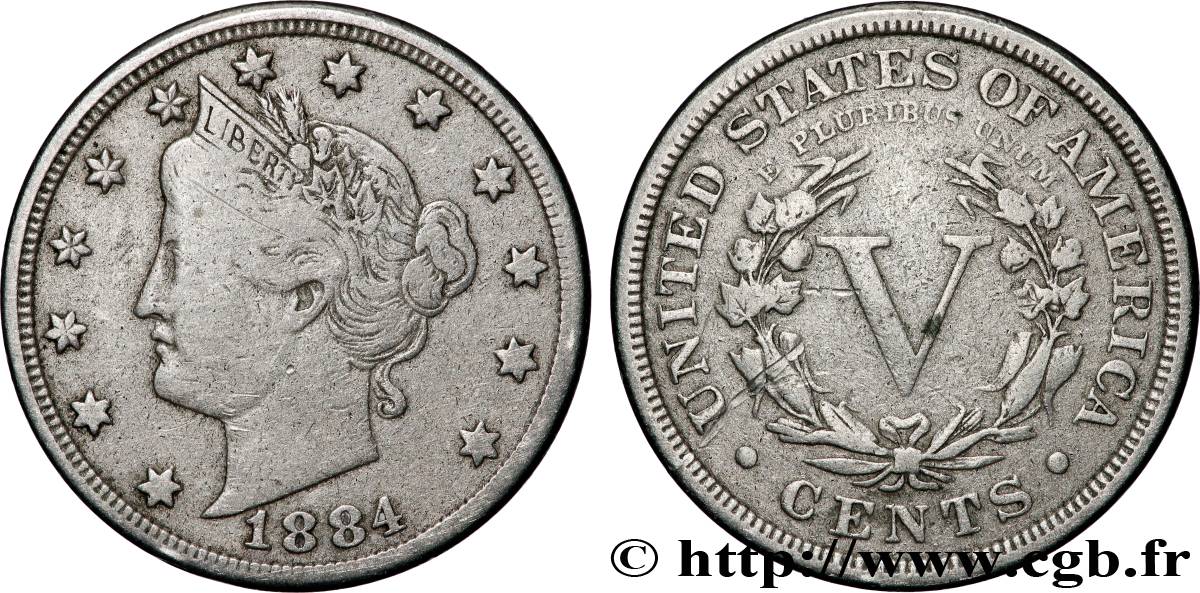 ÉTATS-UNIS D&nbsp;AMÉRIQUE 5 Cents “Liberté” 1884 Philadelphie TB+ 