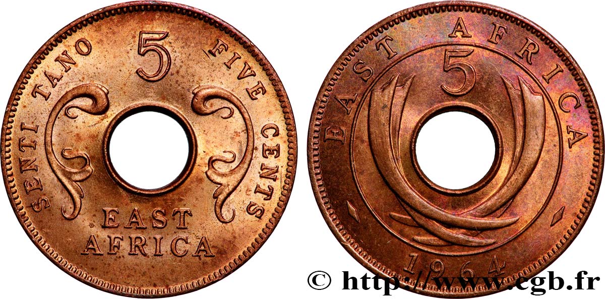 EAST AFRICA (BRITISH) 5 Cents frappe post-indépendance 1964 Londres AU 