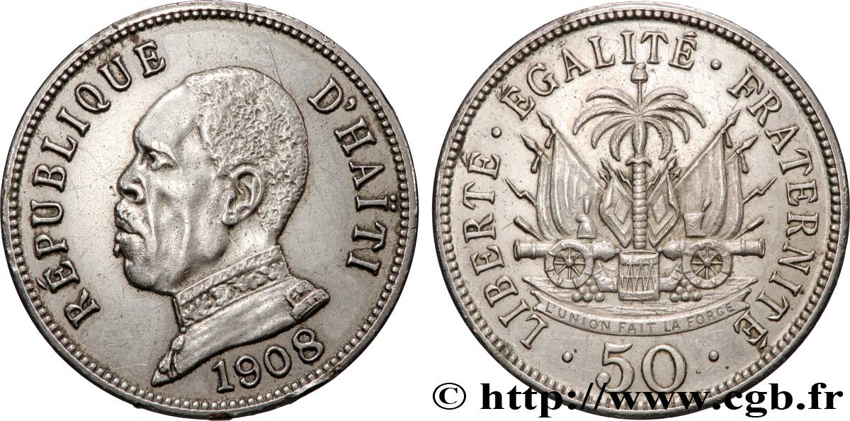 HAITI 50 Centimes président Nord Alexis 1908 Waterbury XF 