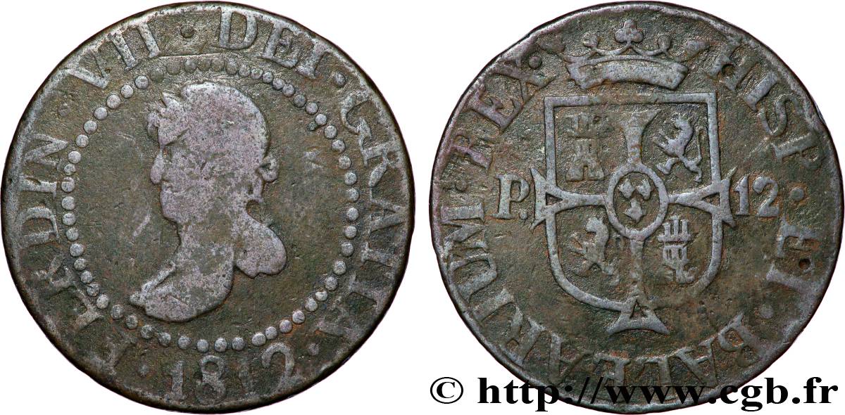 SPAIN - BALEARIC ISLANDS 12 Dineros Ferdinand VII 1812 Majorque VF 
