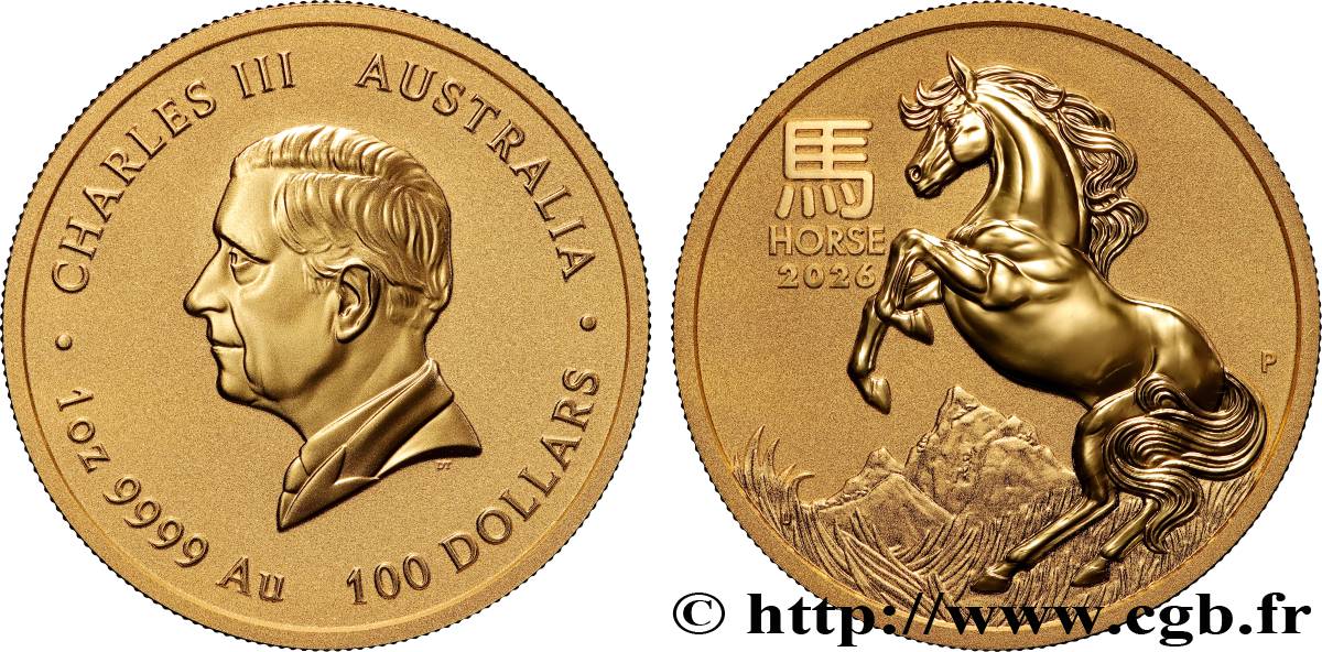 GOLD, PALLADIUM & PLATINUM INVESTMENT 1 Oz - 100 Dollars Année du Cheval 2025 Perth MS 