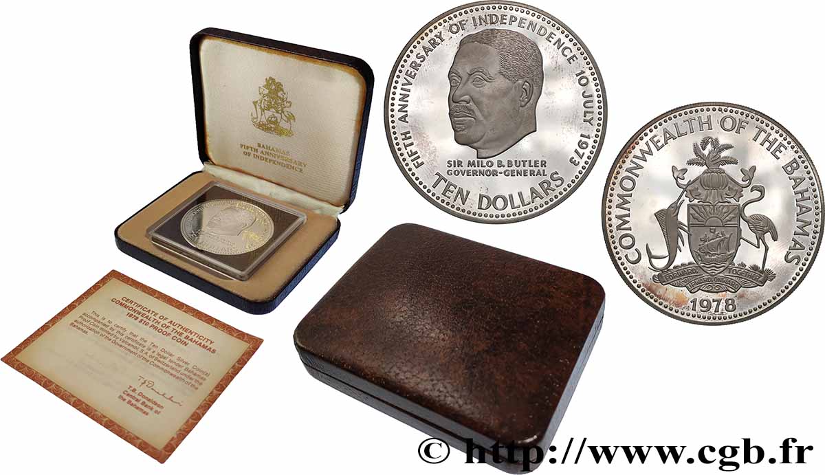 BAHAMAS 10 Dollars Proof 5e Anniversaire de l’indépendance 1978  MS 