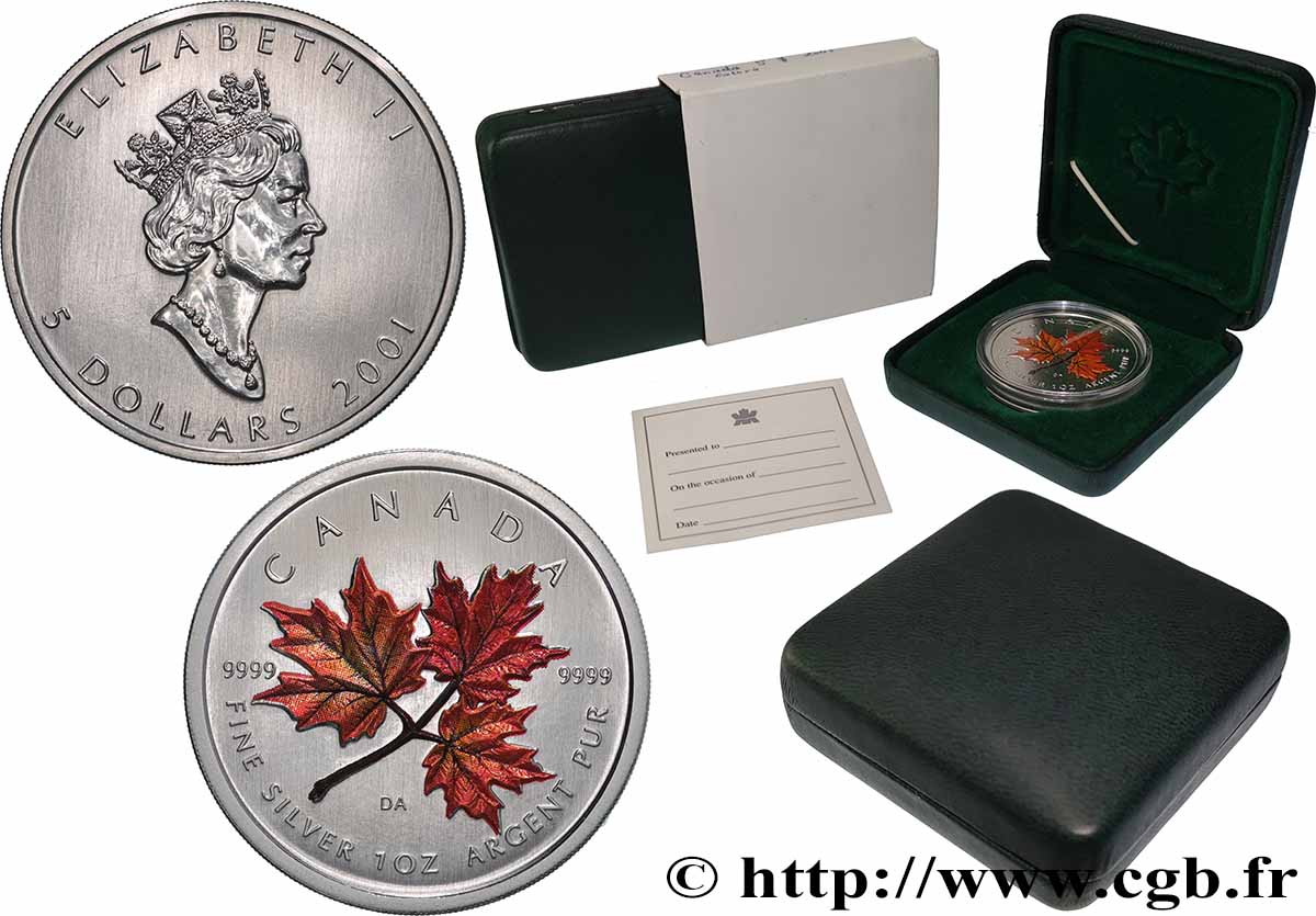 CANADA 5 Dollars (1 once) Proof feuilles d’érables 2001  FDC 