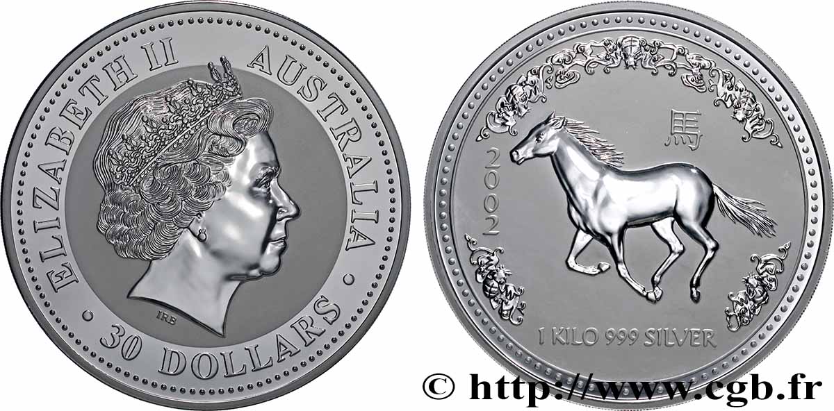 AUSTRALIA 30 Dollars Proof année du cheval  2002 Perth MS 