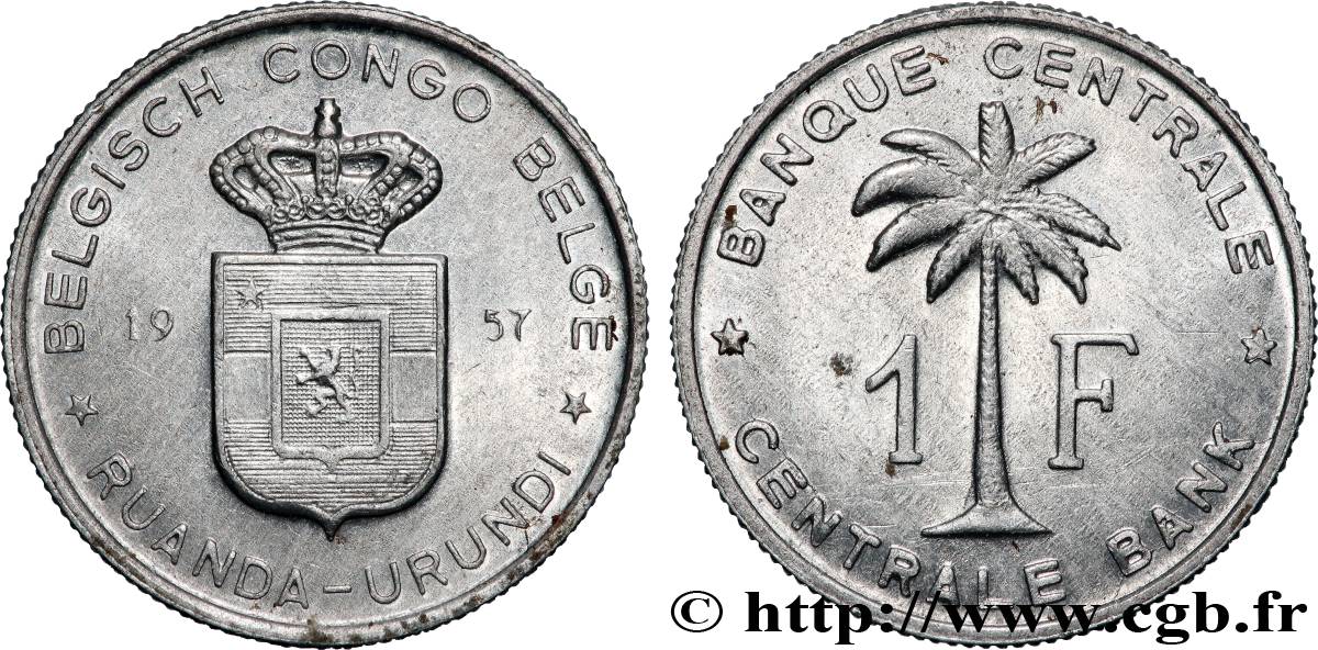 CONGO BELGE 1 Franc Banque Centrale Congo Belge-Ruanda-Urundi 1957 Bruxelles TTB+ 