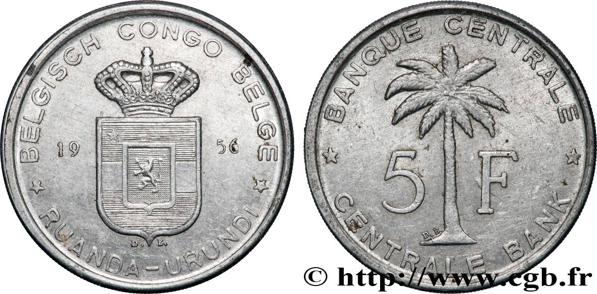 BELGISCH-KONGO 5 Francs Banque Centrale Congo Belge-Ruanda-Urundi 1956 Bruxelles fVZ 