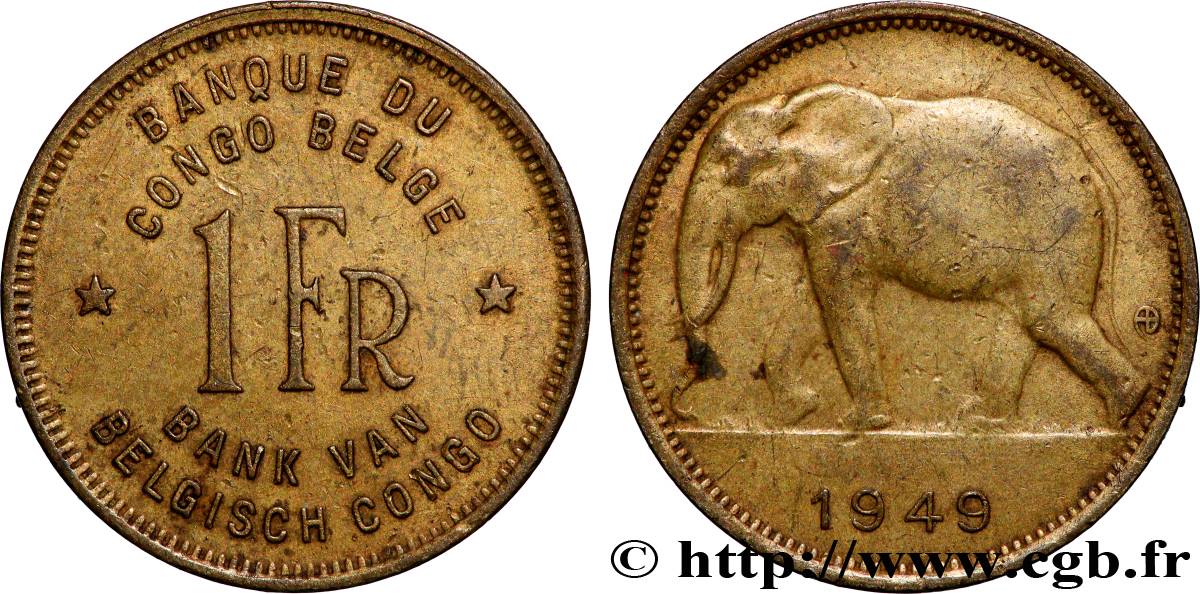 CONGO BELGE 1 Franc éléphant 1949 Pretoria TTB 