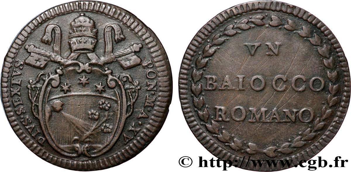 VATICAN AND PAPAL STATES 1 Baiocco au nom de Pie VI an XI 1786 Rome XF 