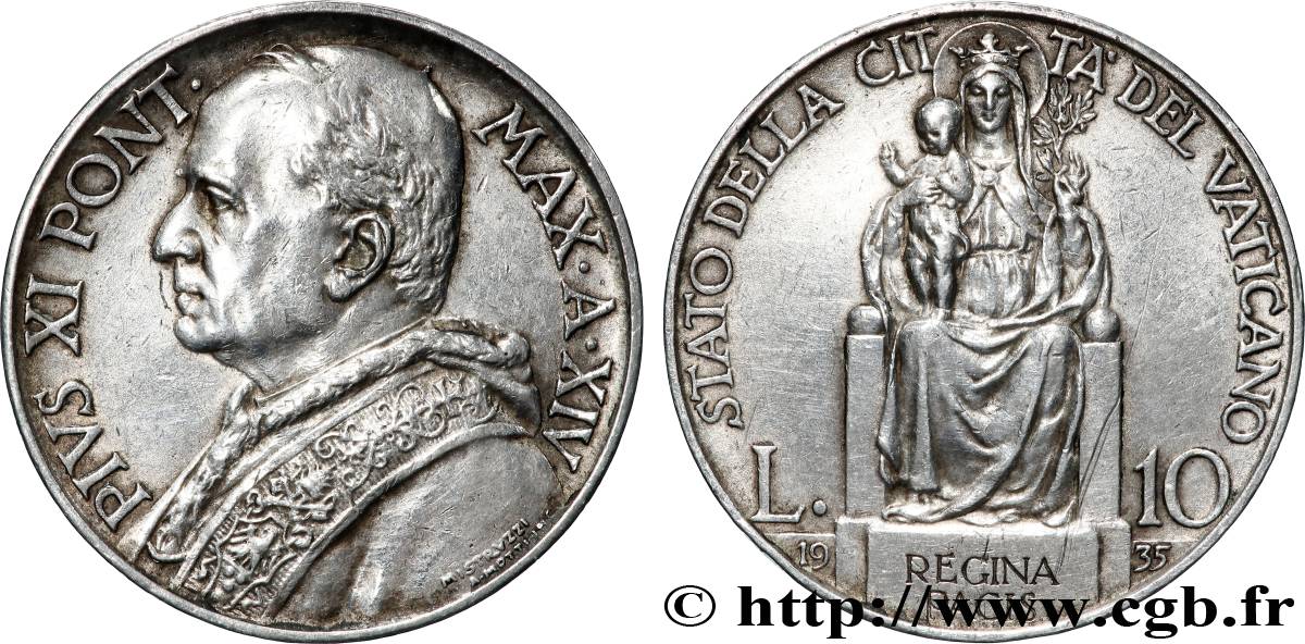VATICAN ET ÉTATS PONTIFICAUX 10 Lire Pie XI an XIV 1935 Rome TTB+ 
