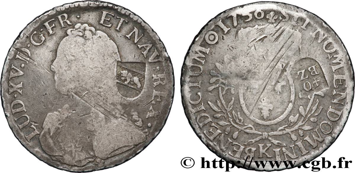 SUISSE 40 batzen contremarqué sur un écu aux branches d olivier, buste habillé 1736 Bordeaux TB+ 