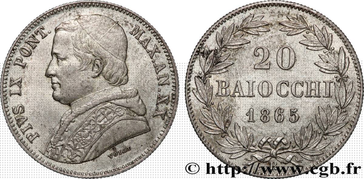 ITALIE - ÉTATS DU PAPE - PIE IX (Jean-Marie Mastai Ferretti) 20 Baiocchi an XX 1865 Rome SUP 