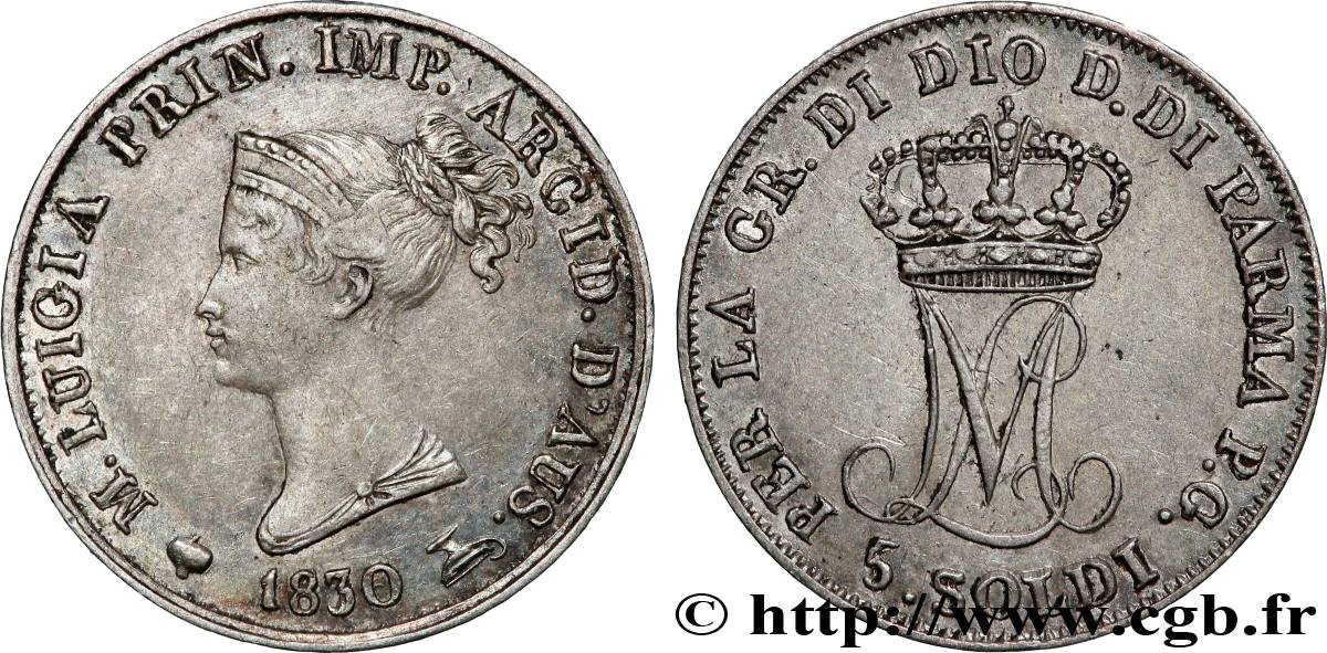 ITALIE - PARME ET PLAISANCE 5 soldi Marie-Louise 1830 Milan TTB 
