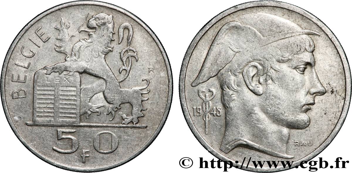 BELGIUM 50 Francs Mercure, légende flamande 1948 Bruxelles XF 