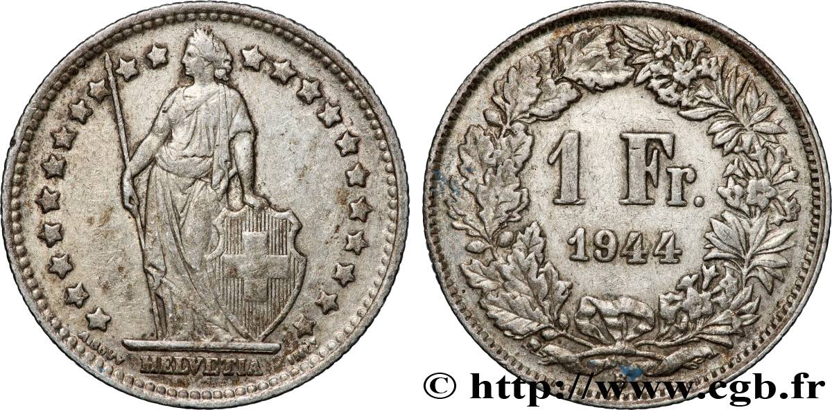 SUISSE 1 Franc Helvetia 1944 Berne TTB+ 