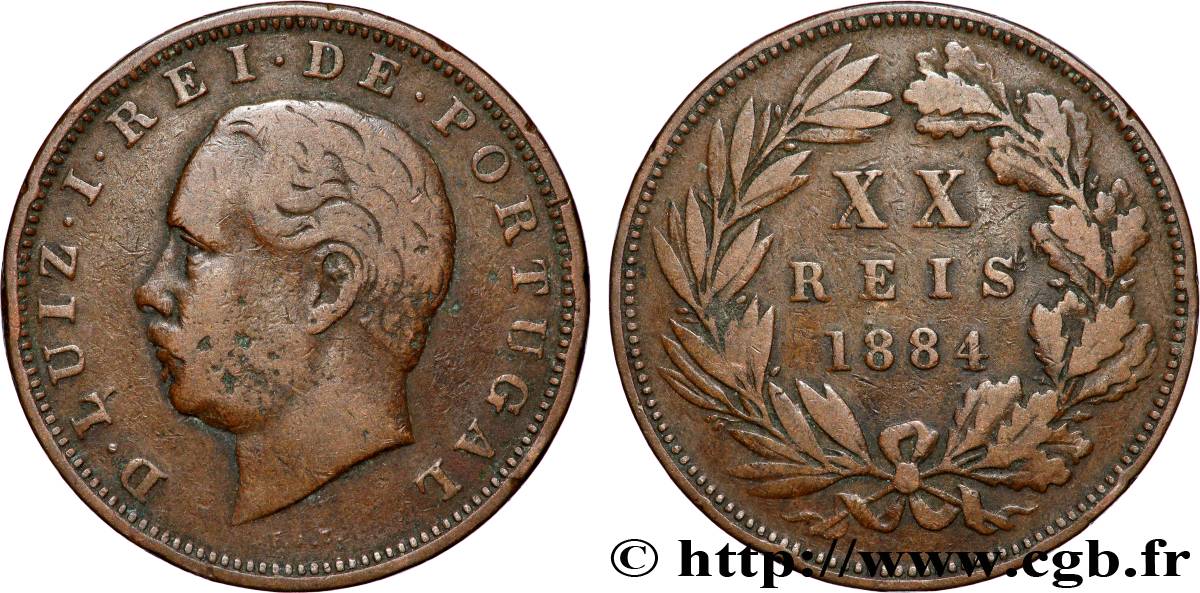 PORTUGAL 20 Réis Louis Ier (Luis) 1884 Lisbonne VF 