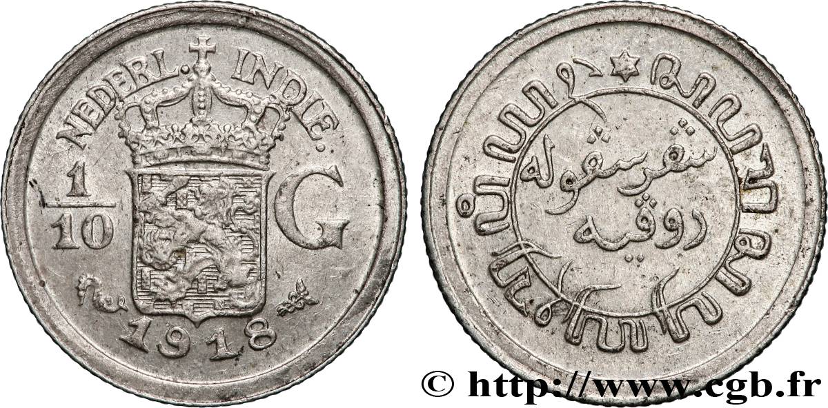 NETHERLANDS INDIES 1/10 Gulden 1918 Utrecht VF 