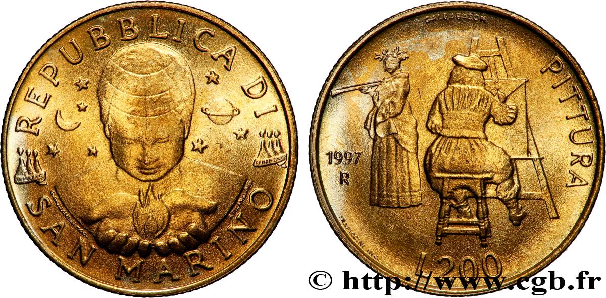 SAN MARINO 200 Lire enfant de l’univers / l’atelier du peintre Jan Vermeer 1997 Rome - R MS 