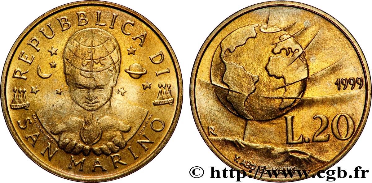 SAN MARINO 20 Lire L’Homme et l’exploration du Monde 1999 Rome MS 