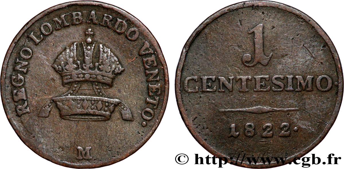 ITALY - LOMBARDY-VENETIA 1 Centesimo 1822 Milan - M XF 