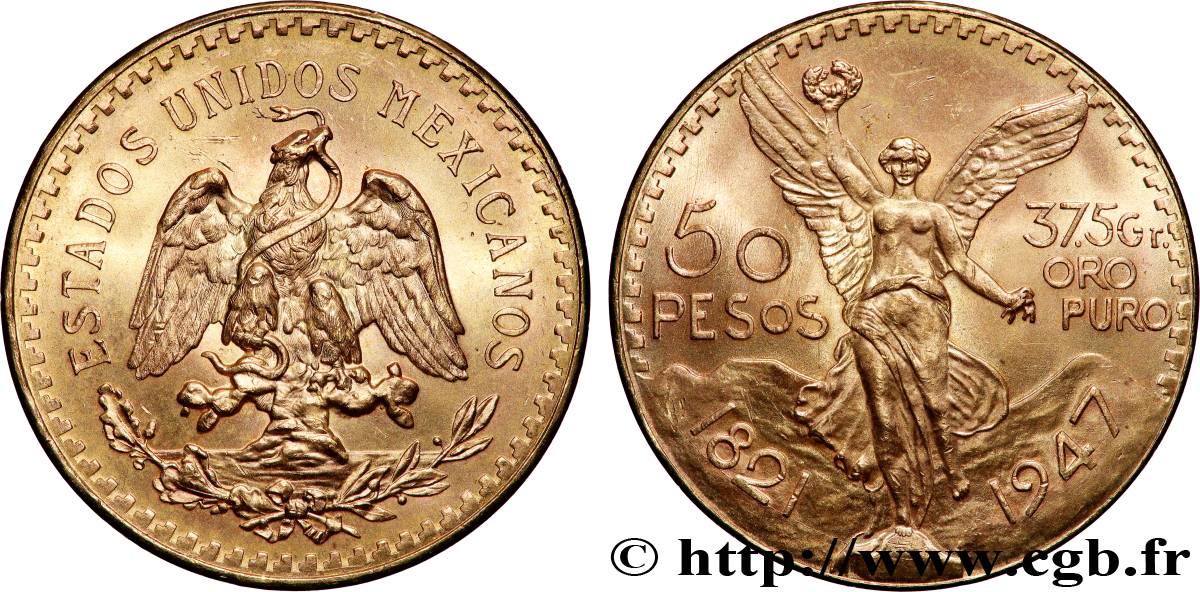 OR, PALLADIUM ET PLATINE INVESTISSEMENT 50 Pesos or 1947 Mexico SPL 