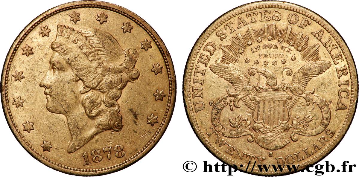 GOLD, PALLADIUM & PLATINUM INVESTMENT 20 Dollars  Liberty  1878 San Francisco XF 