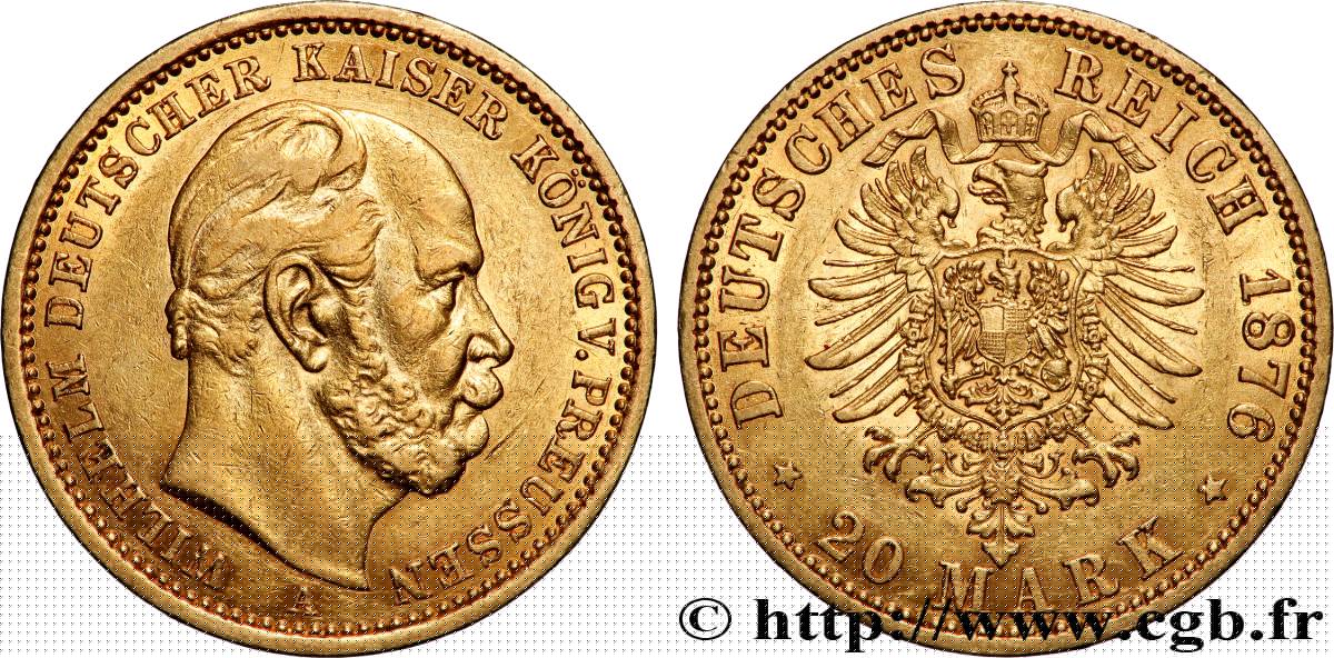 OR, PALLADIUM ET PLATINE INVESTISSEMENT 20 Mark Guillaume Ier, 2e type 1876 Berlin TTB 