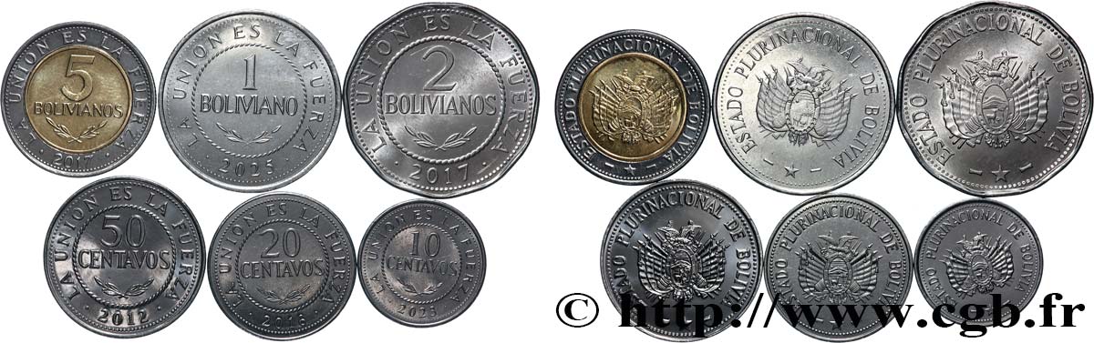 BOLIVIA Lot de 6 monnaies 2012-2025  MS 