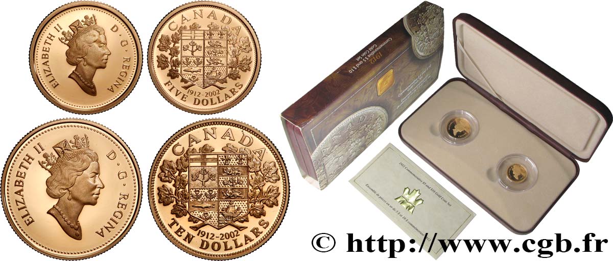 CANADA Coffret 5 et 10 Dollars 90e anniversaire des deux premières pièces d’or du Canada 2002  MS 