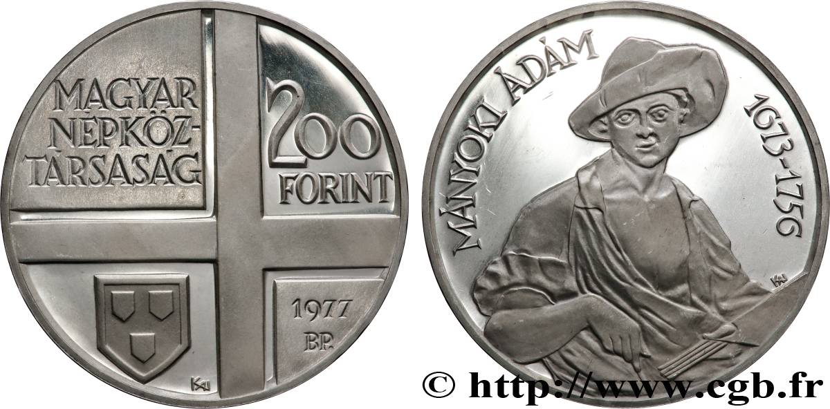 HUNGARY 200 Forint Proof Ádám Mányoki 1977  MS 