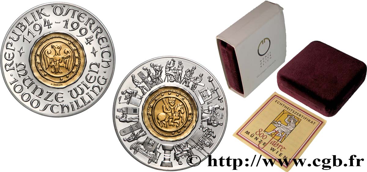 AUTRICHE 1000 Schilling Proof 800e anniversaire de l’atelier monétaire de Vienne 1994  FDC 