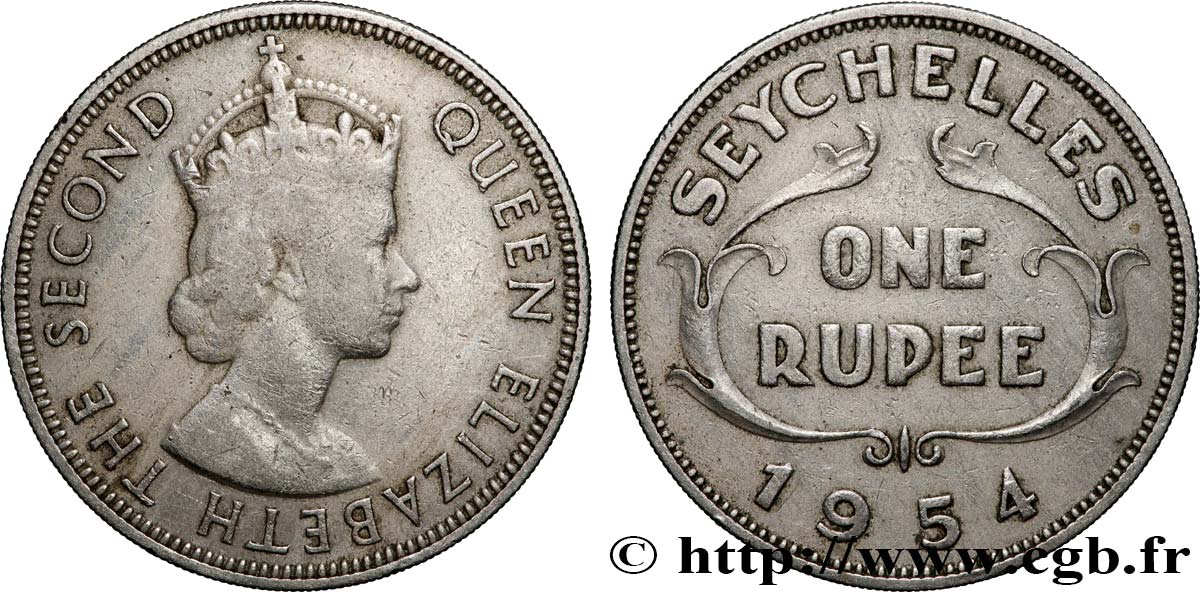 SEYCHELLES 1 Rupee Élisabeth II 1954 Londres TTB 