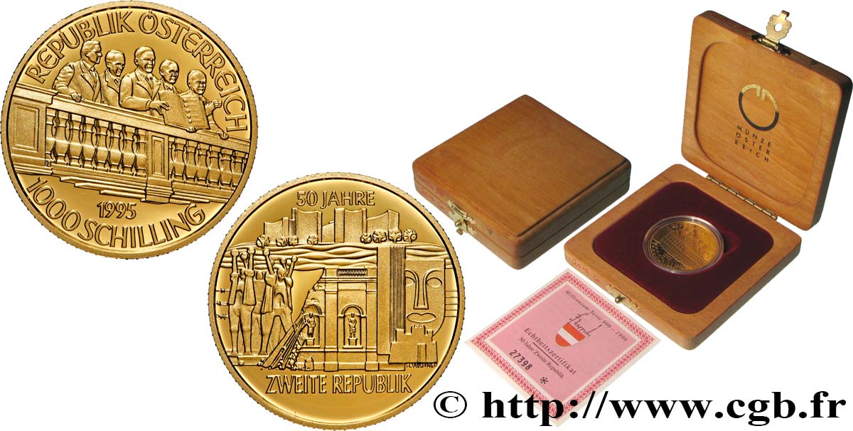 AUTRICHE 1000 Schilling 50 ans de la 2e République 1995  FDC 