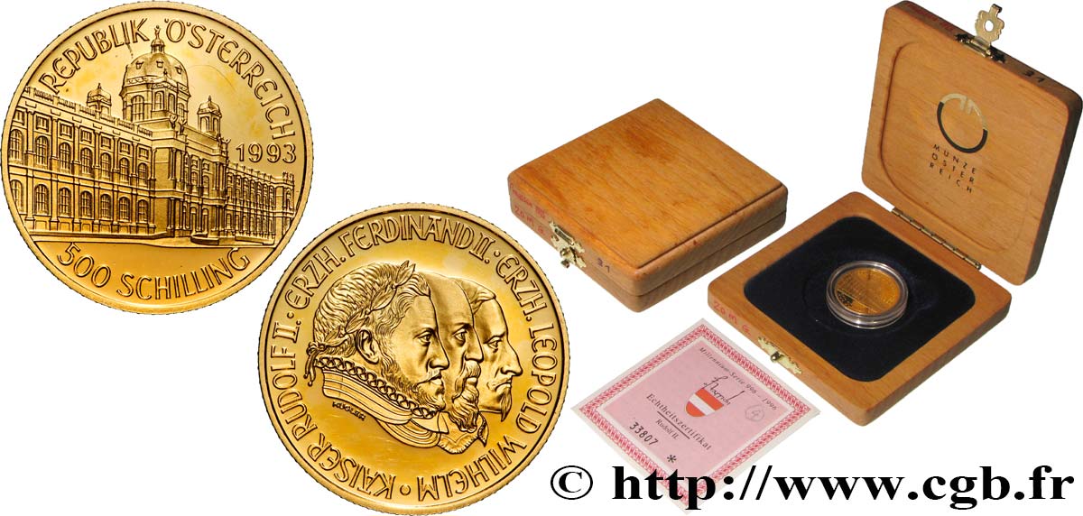 AUSTRIA 500 Schilling Proof Rudolf II 1993  MS 